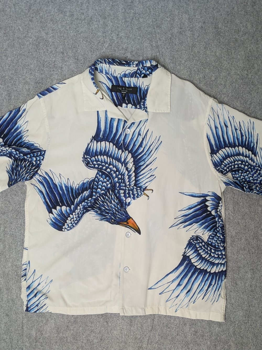 Rag & Bone Avery Size S Men's Short-Sleeve Button Shirt with Blue Eagle Print